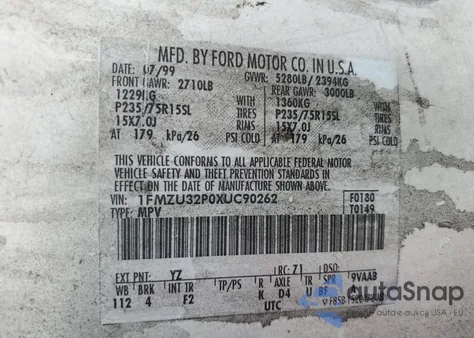 1999 Ford Explorer из США, поврежденный, VIN 1FMZU32P0XUC90262